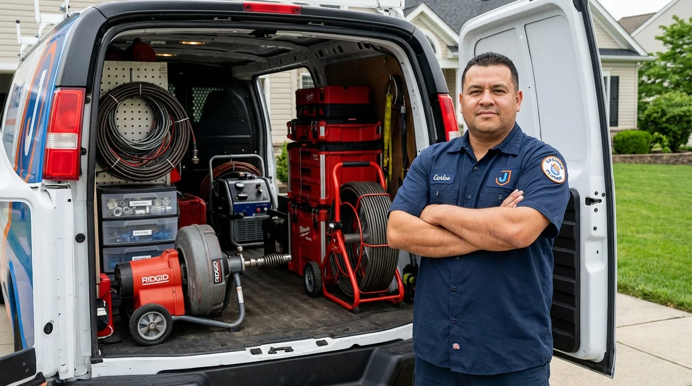 Professional drain cleaning equipment and Johns Plumbing LLC plumber in Reed City