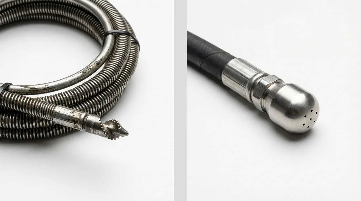 Drain snake cable and hydro jetting nozzle used for drain cleaning in Reed City, MI
