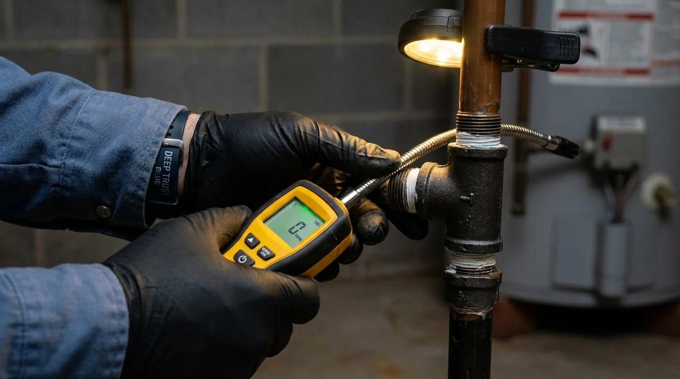 Gas leak detection with electronic sniffer by Johns Plumbing LLC in Reed City