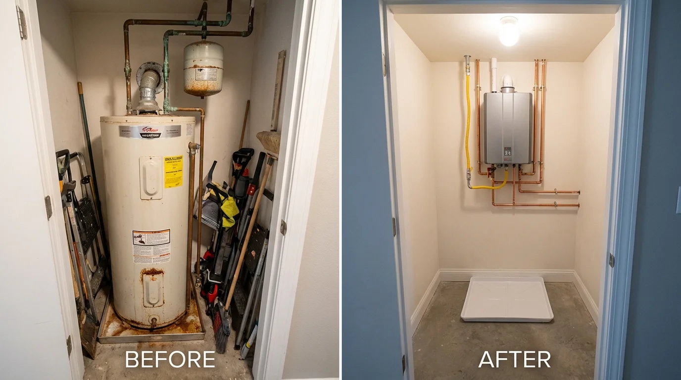 Tank water heater versus wall-mounted tankless unit comparison for Reed City, MI homeowners